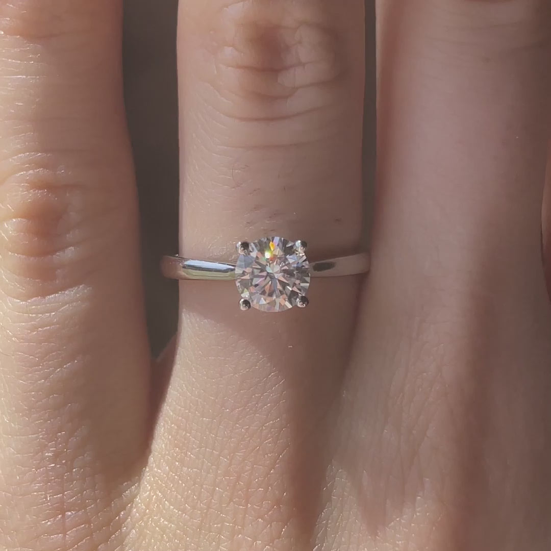designer affordable petite 14k white gold 1.50 carat round lab grown diamond engagement ring Quorri Canada