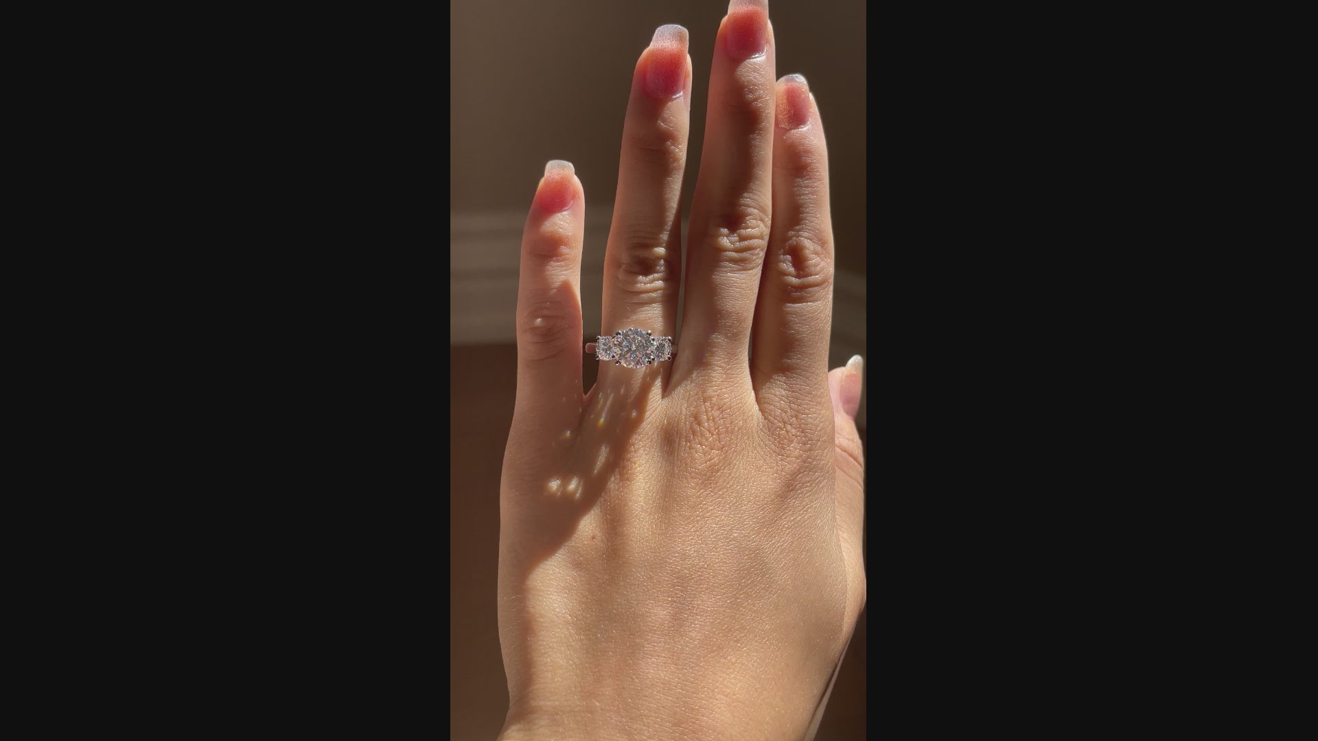 3 carat white gold affordable three stone trilogy round lab diamond engagement ring