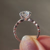 affordable two-tone rose and white gold vintage antique petal design 2 carat round lab diamond engagement ring Quorri