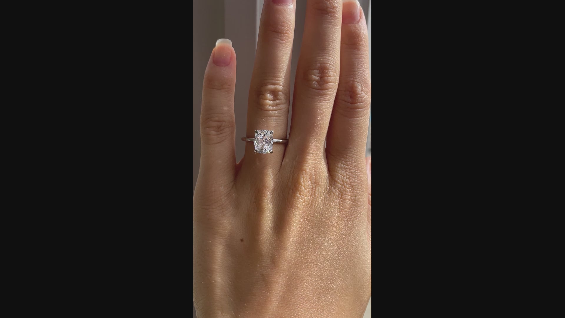 platinum claw prong under-halo 2 carat elongated cushion lab diamond engagement ring Quorri 