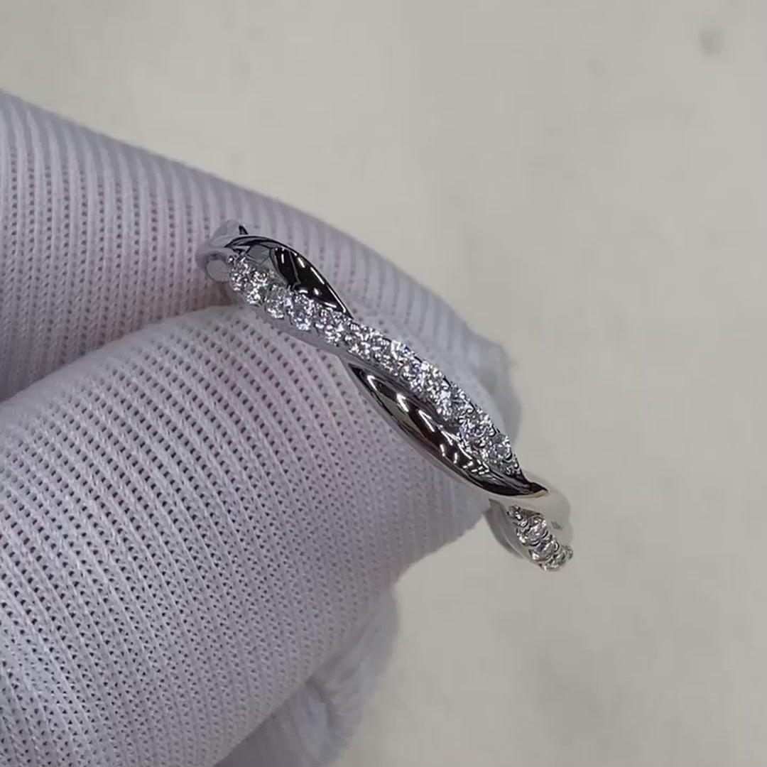 18k white gold intertwine twist round lab created diamond wedding band Quorri